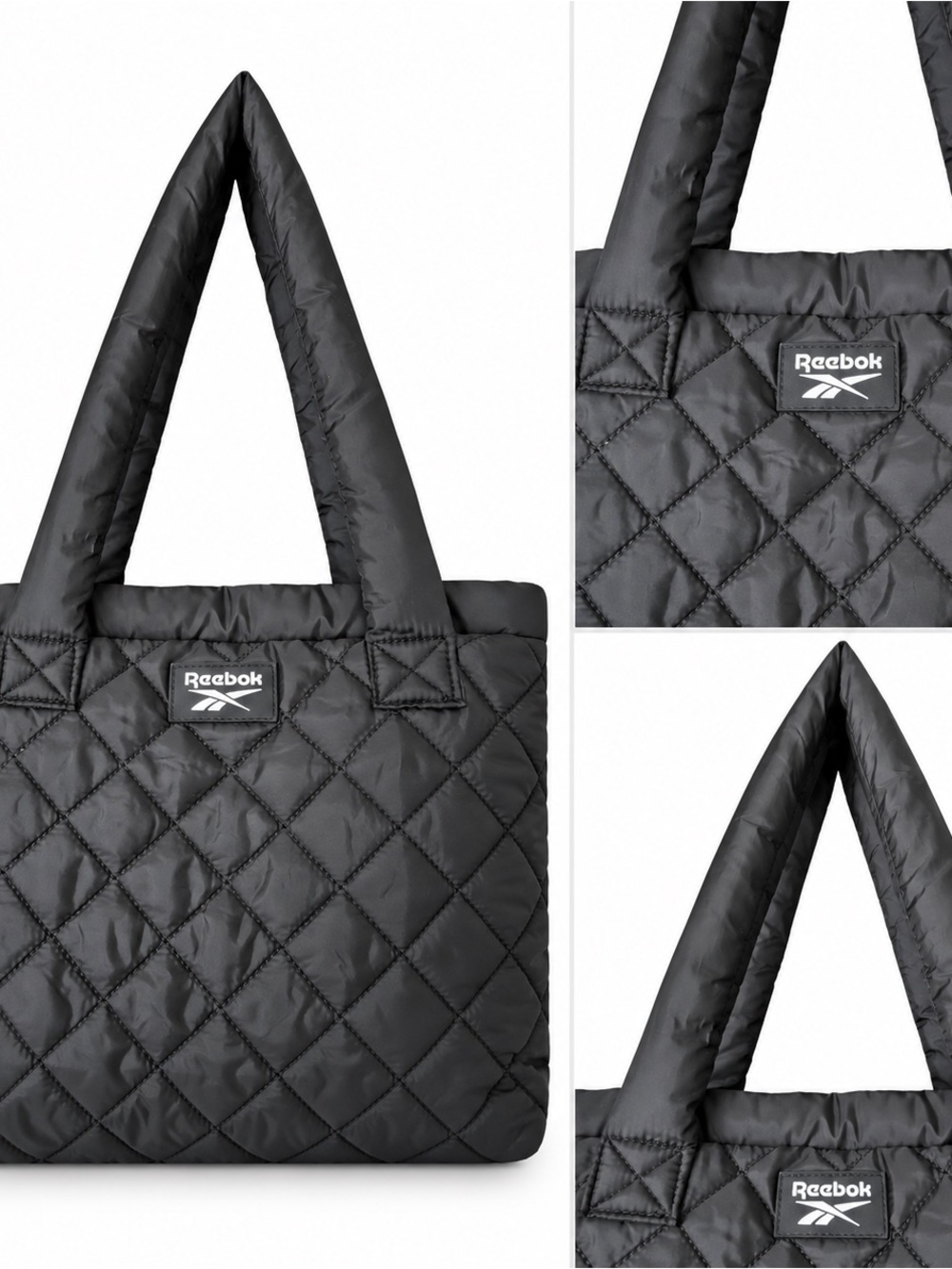 Reebok Black Quilted Puffer Tote Bag Lightweight Gym Travel